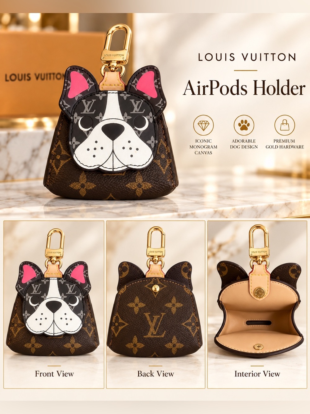 Brown Monogram Puppy Key Pouch AirPods Holder